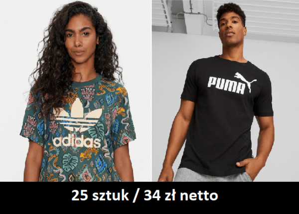 Koszulki Adidas/Puma/Reebok 25 szt/34 zł męsko-damskie