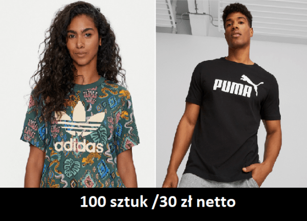 Koszulki Adidas/Puma/Reebok 100 szt/30 zł męsko-damskie