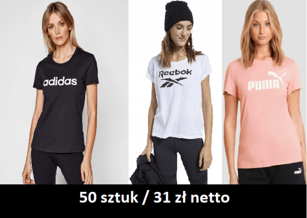 Koszulki Adidas/Puma/Reebok 50 szt/31 zł damskie