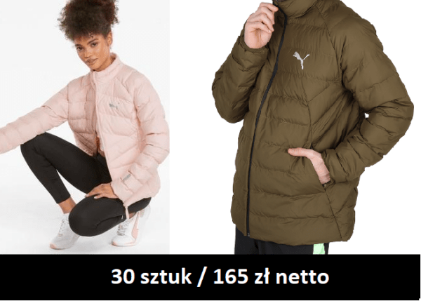 Kurtka męska damska Adidas Puma zimowa puchowa 30 szt / 165 zł netto