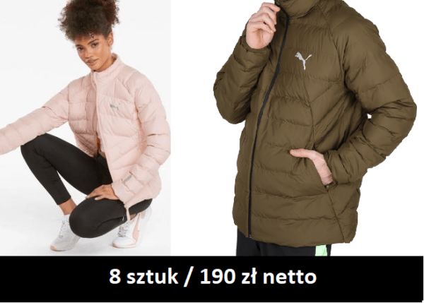 Kurtka męska damska Adidas Puma zimowa puchowa 8 szt / 190 zł netto