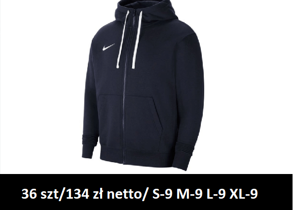 Ciepła Bluza Nike bawełniana rozpinana 36 szt / 134 zł Męska