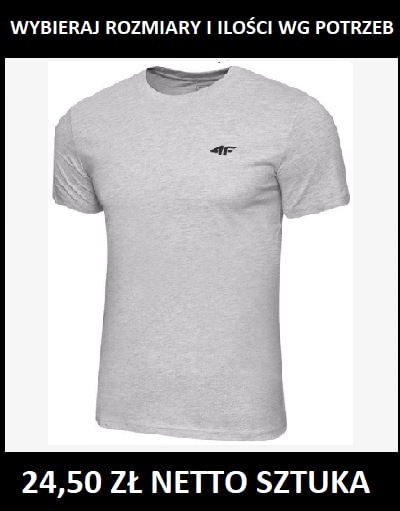 Koszulka 4F męska  bawełna 24,50 zł netto JASNY SZARY